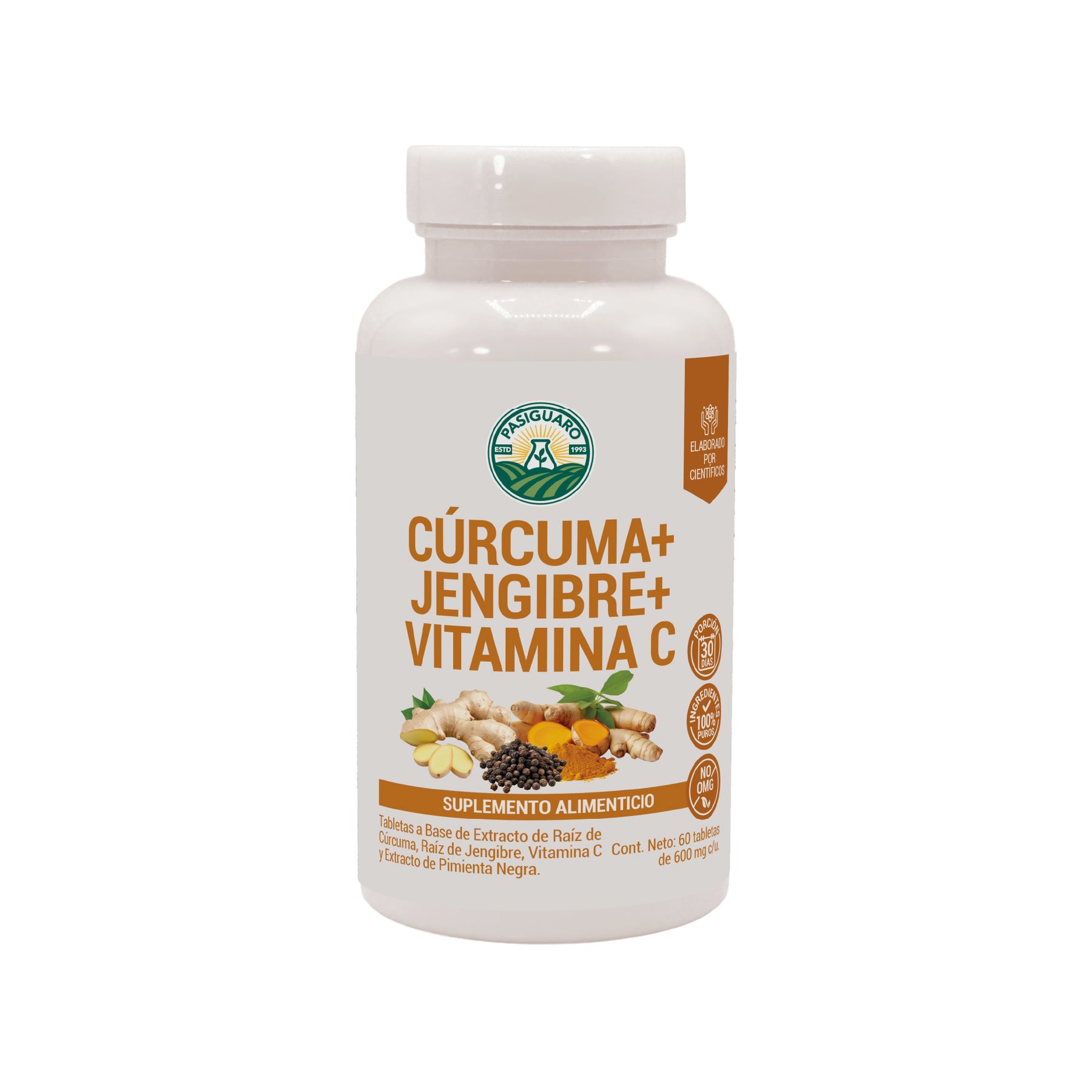 Curcuma, Jengibre y Vitamina C 60 tablestas de 600mg