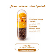 Cúrcuma + Pimienta Negra 30 Cápsulas 500 Mg