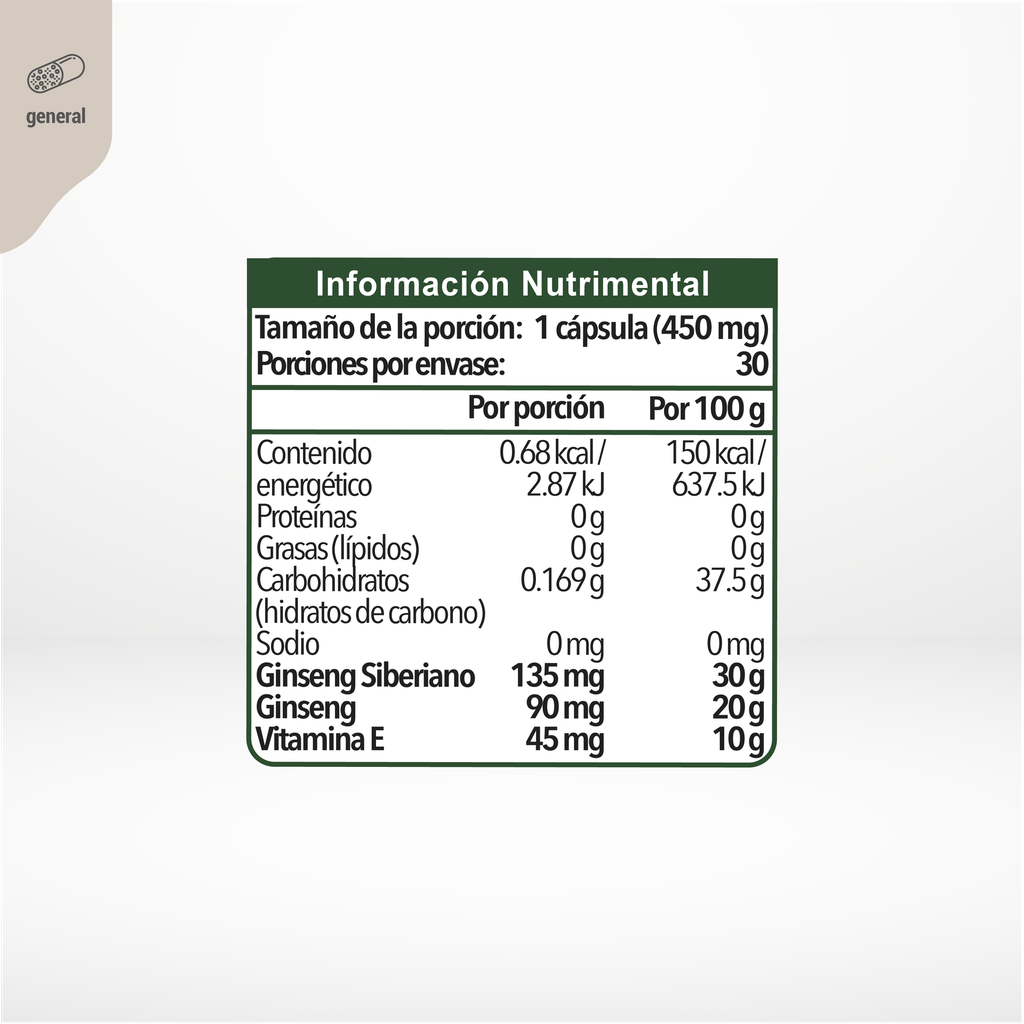 Ginseng Siberiano Complex 30 caps de 450 mg