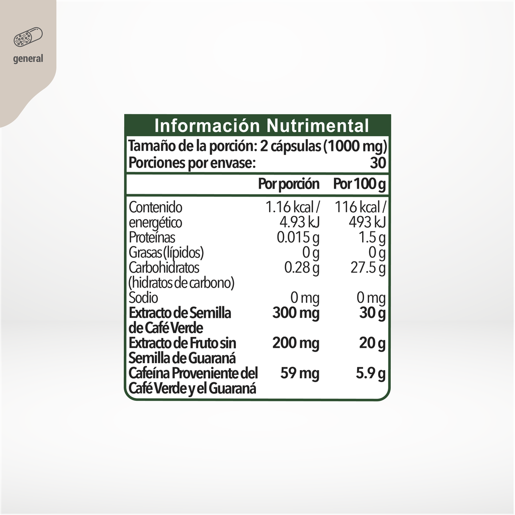 Café Verde + Guaraná 60 caps de 500 mg