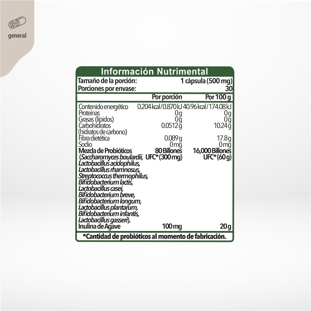 Probioticos 80 Billones 30 cápsulas de 500 mg