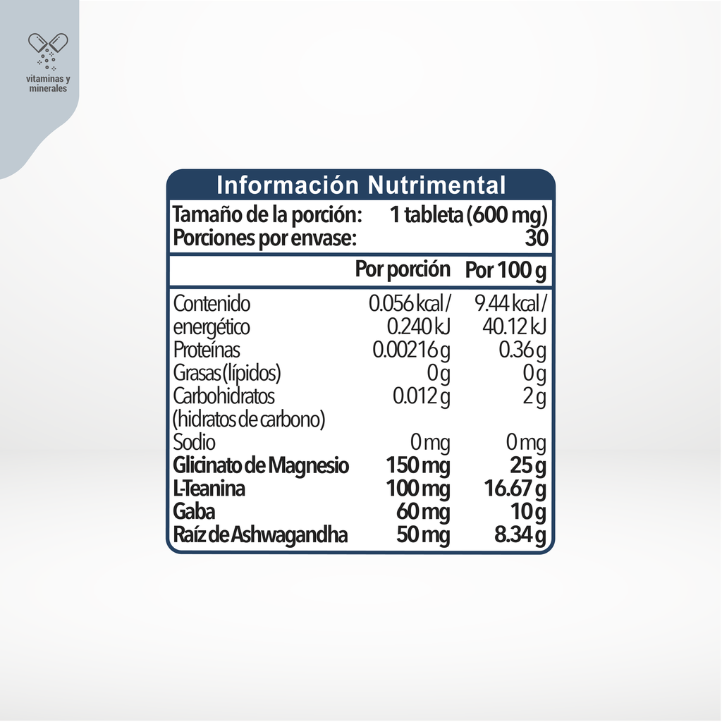 GLICINATO DE MAGNESIO COMPLEX 30 TABLETAS DE 600 MG